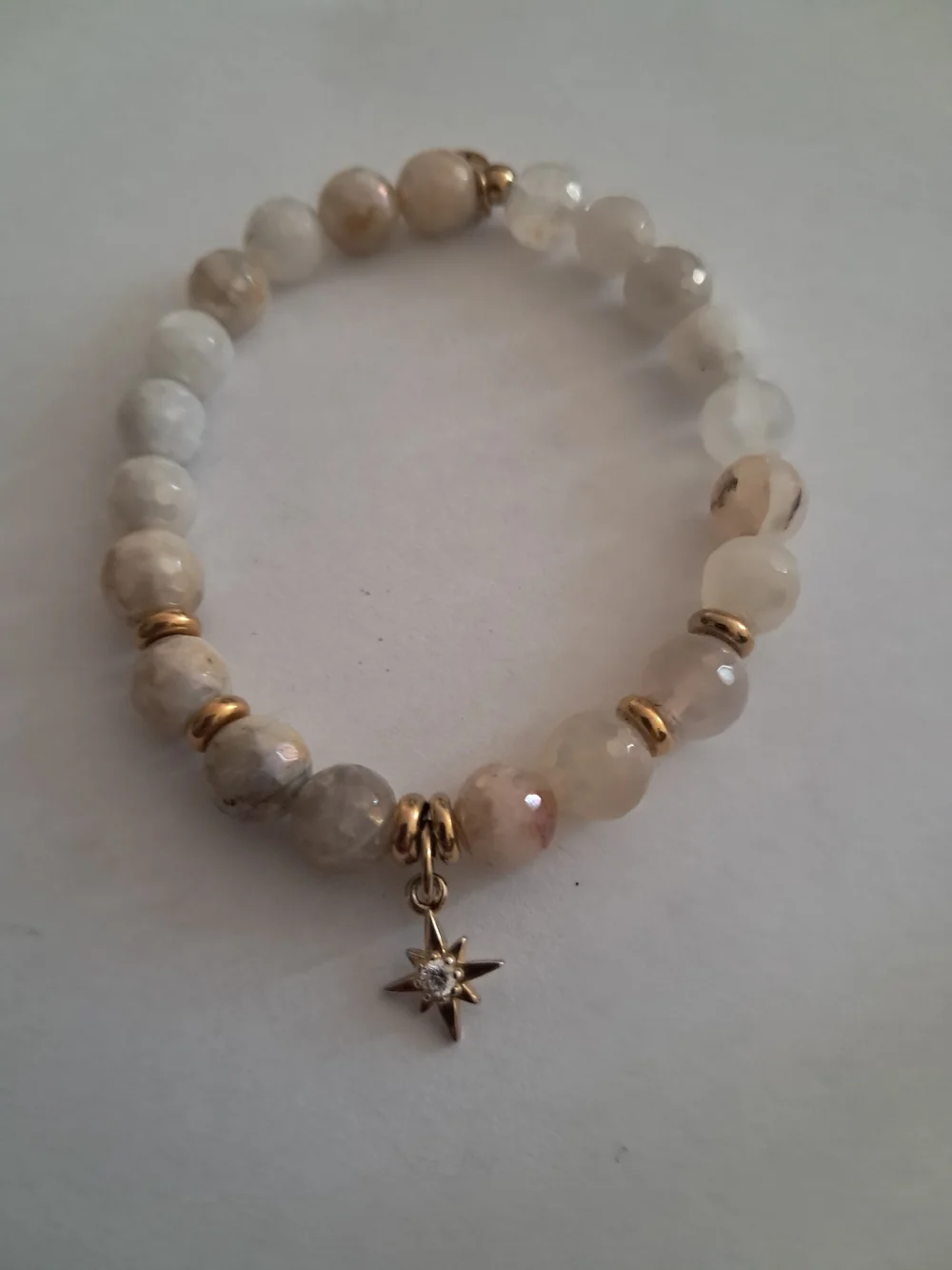 T. Jazelle Faceted Multi-Gems Gold-Accent Cream Beaded Bracelet with Star Charm